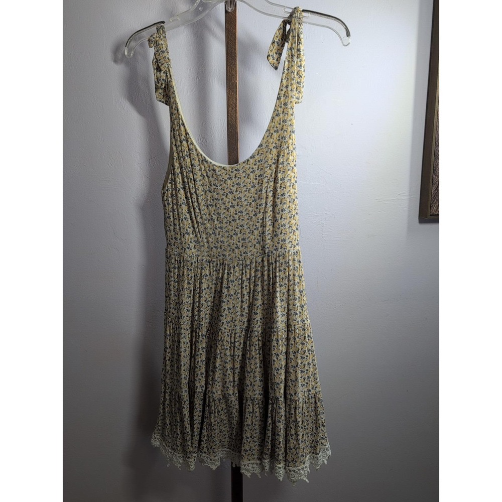 Altar'd State‎ Tie Strap Floral Ruffle Crochet Mini Dress in Yellow Size XS